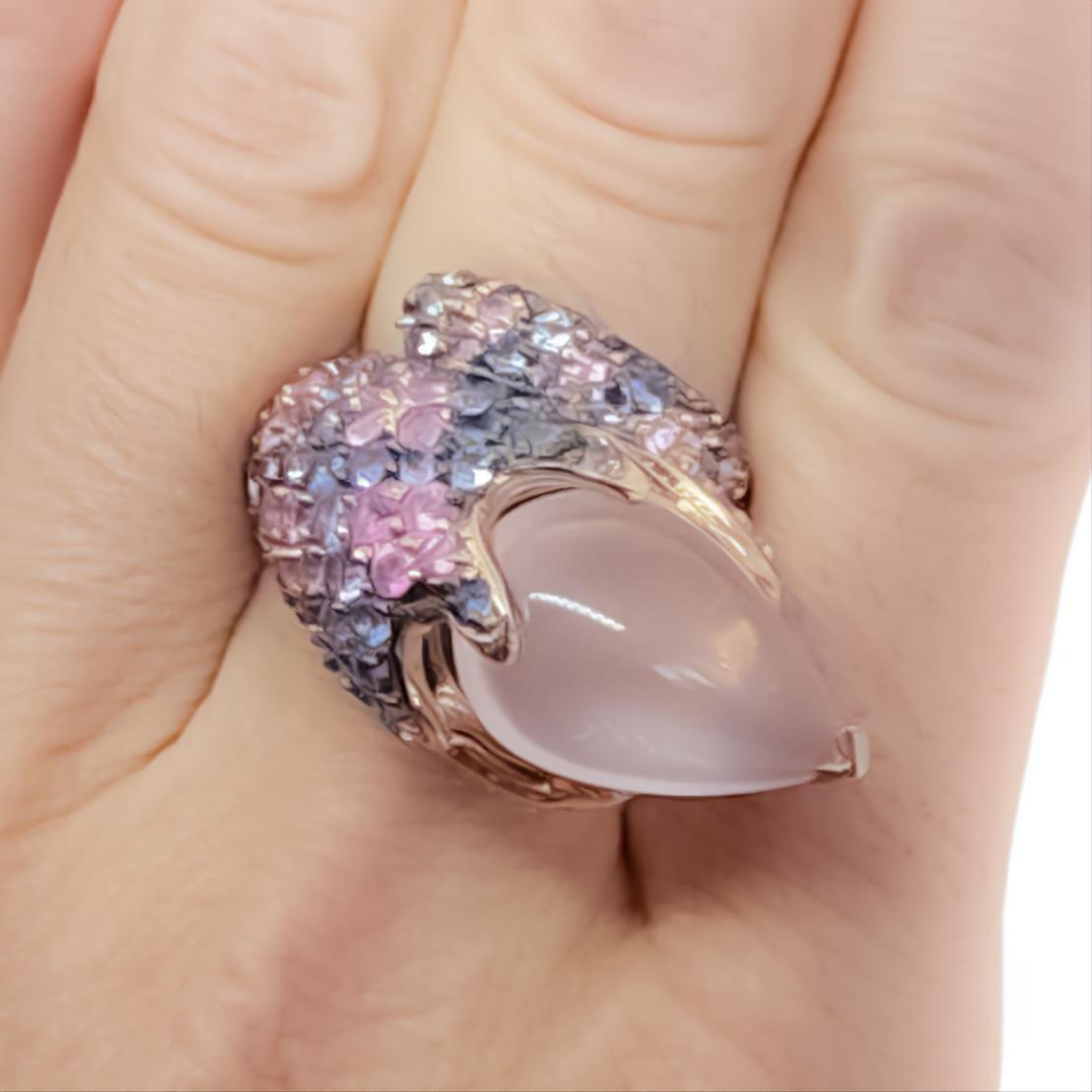 13.85cts Candy Ombre Color Bypass Ring Pink Blue Purple Sapphire and Rose Quartz 12