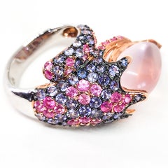 13.85cts Candy Ombre Color Bypass Ring Pink Blue Purple Sapphire and Rose Quartz
