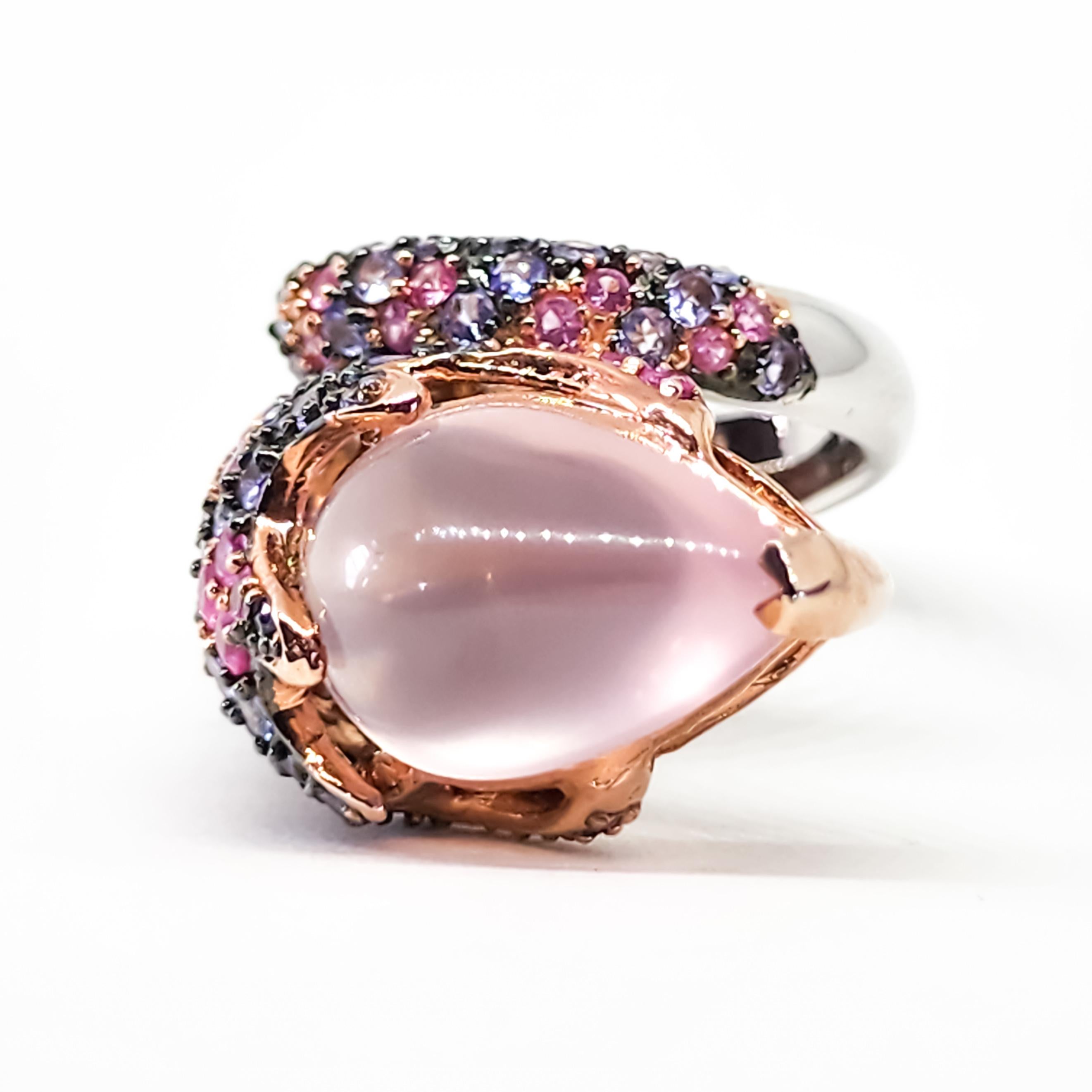Mixed Cut 13.85cts Candy Ombre Color Bypass Ring Pink Blue Purple Sapphire and Rose Quartz