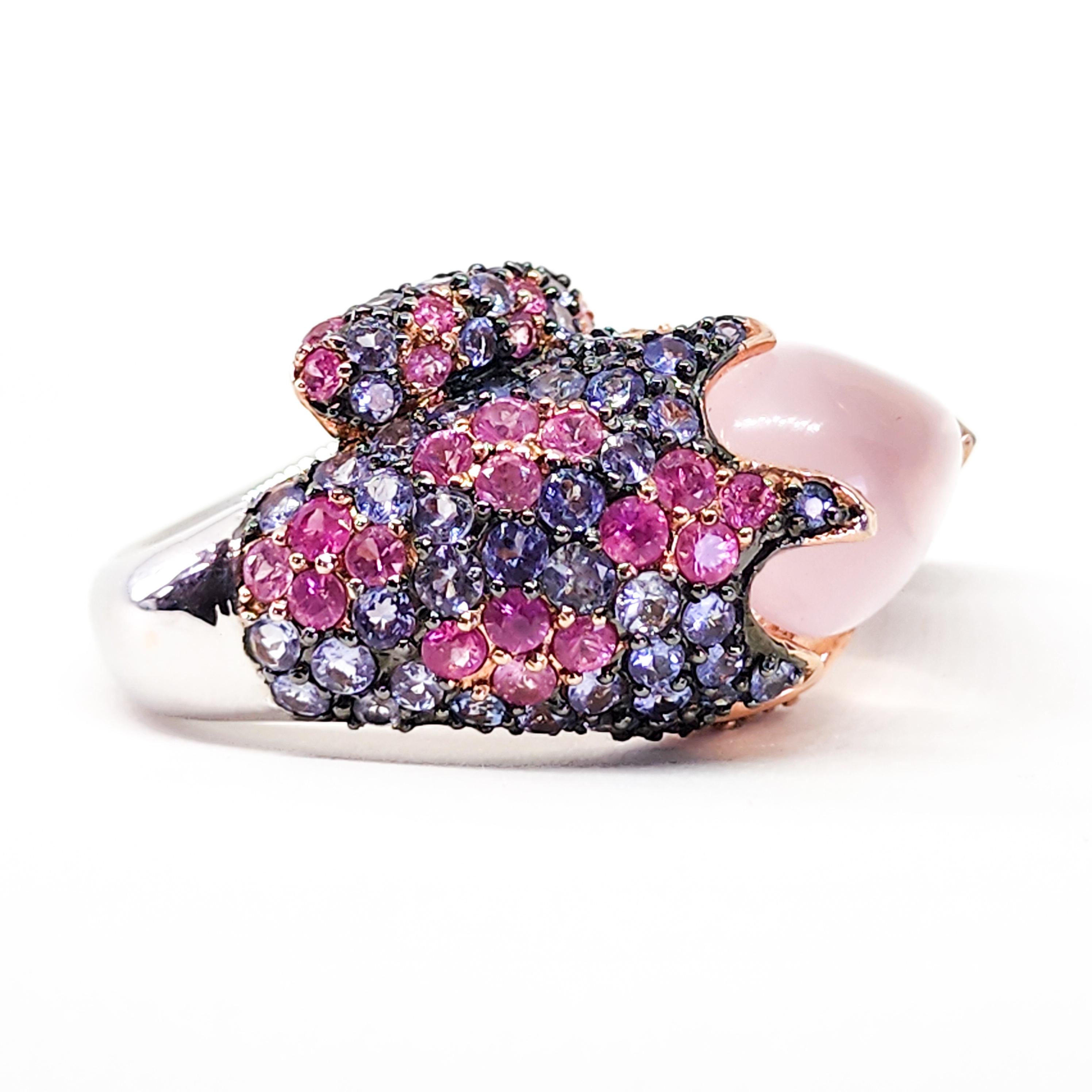 13.85cts Candy Ombre Color Bypass Ring Pink Blue Purple Sapphire and Rose Quartz In New Condition In Lambertville , NJ