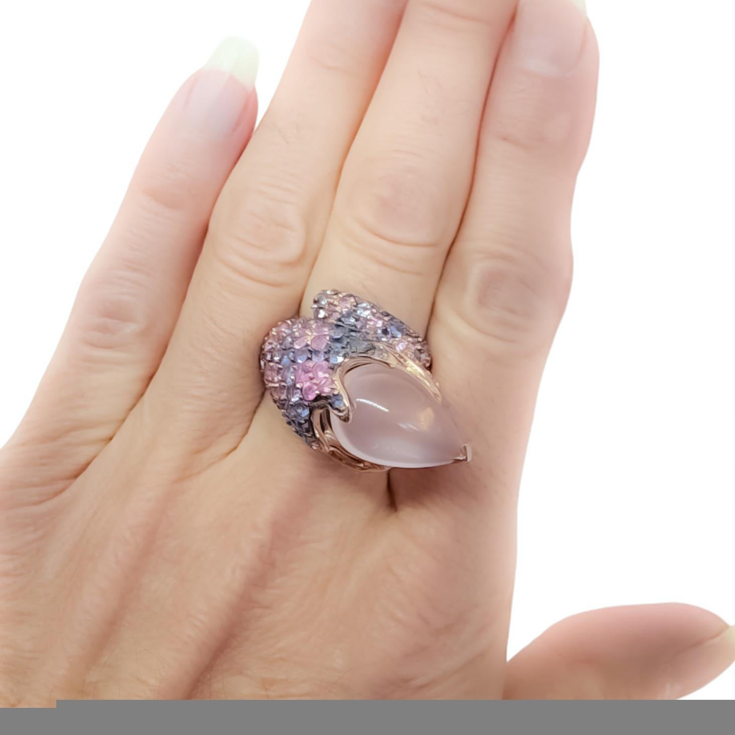 Women's 13.85cts Candy Ombre Color Bypass Ring Pink Blue Purple Sapphire and Rose Quartz