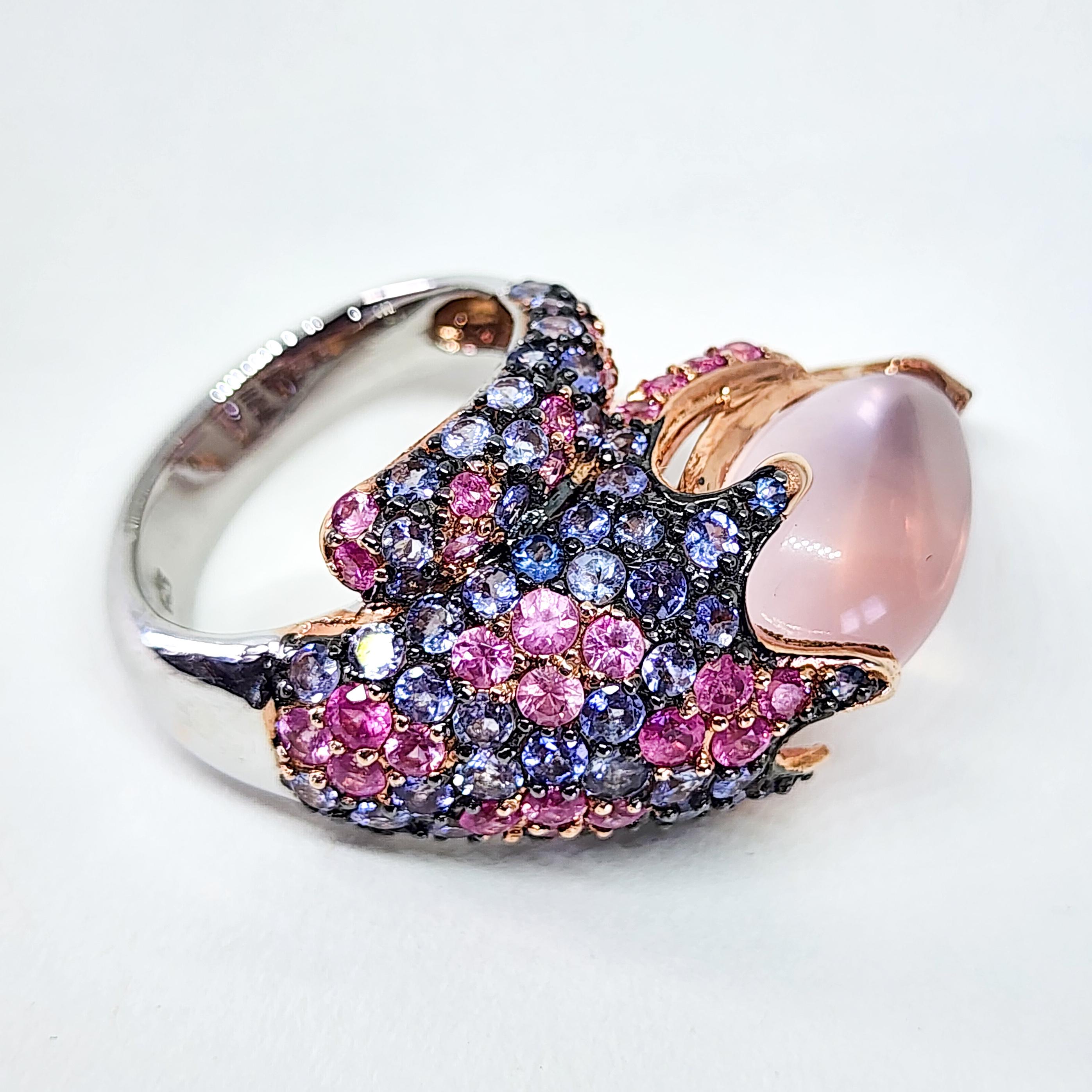 13.85cts Candy Ombre Color Bypass Ring Pink Blue Purple Sapphire and Rose Quartz 3