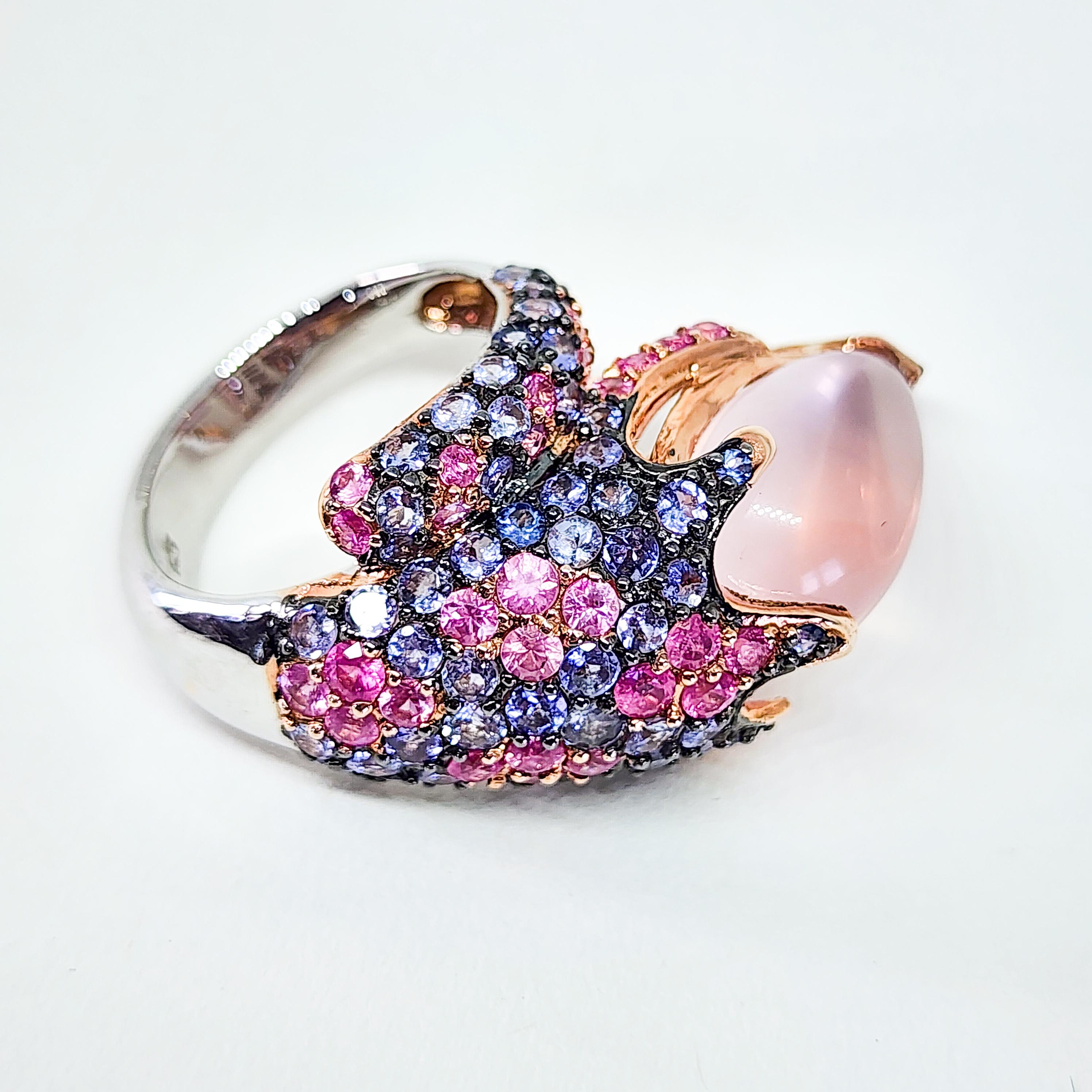 13.85cts Candy Ombre Color Bypass Ring Pink Blue Purple Sapphire and Rose Quartz 4