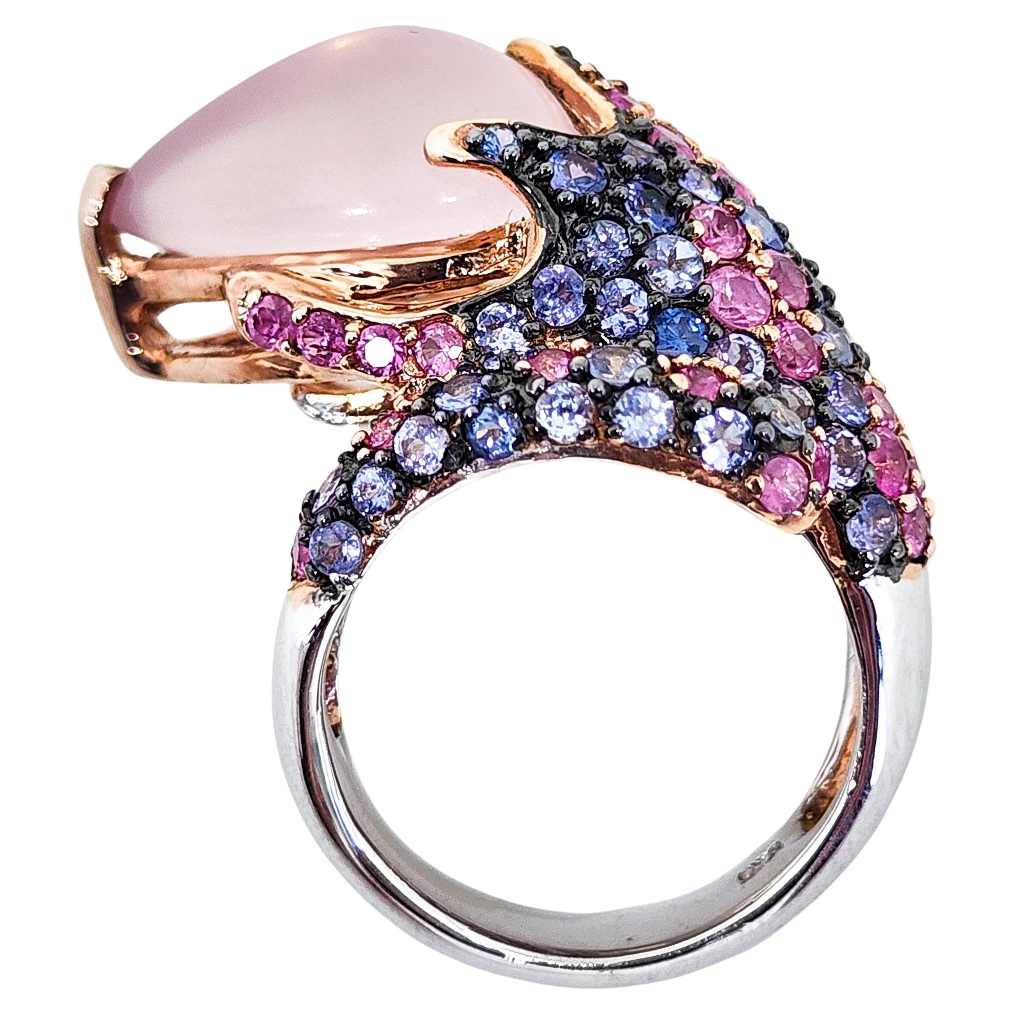 Contemporary 13.85cts Candy Ombre Color Bypass Ring Pink Blue Purple Sapphire and Rose Quartz