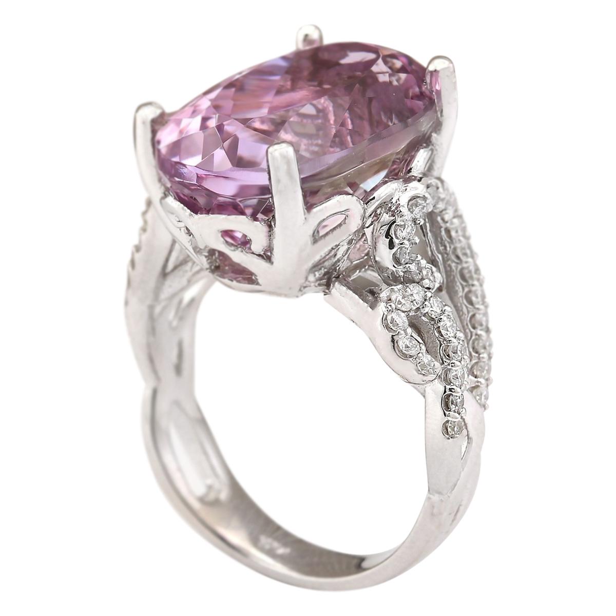Kunzite Diamond Ring In 14 Karat White Gold  In New Condition For Sale In Los Angeles, CA