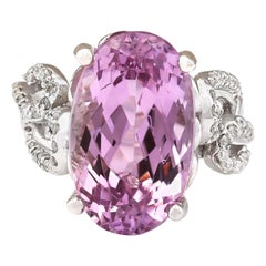 Kunzite Diamond Ring In 14 Karat White Gold 