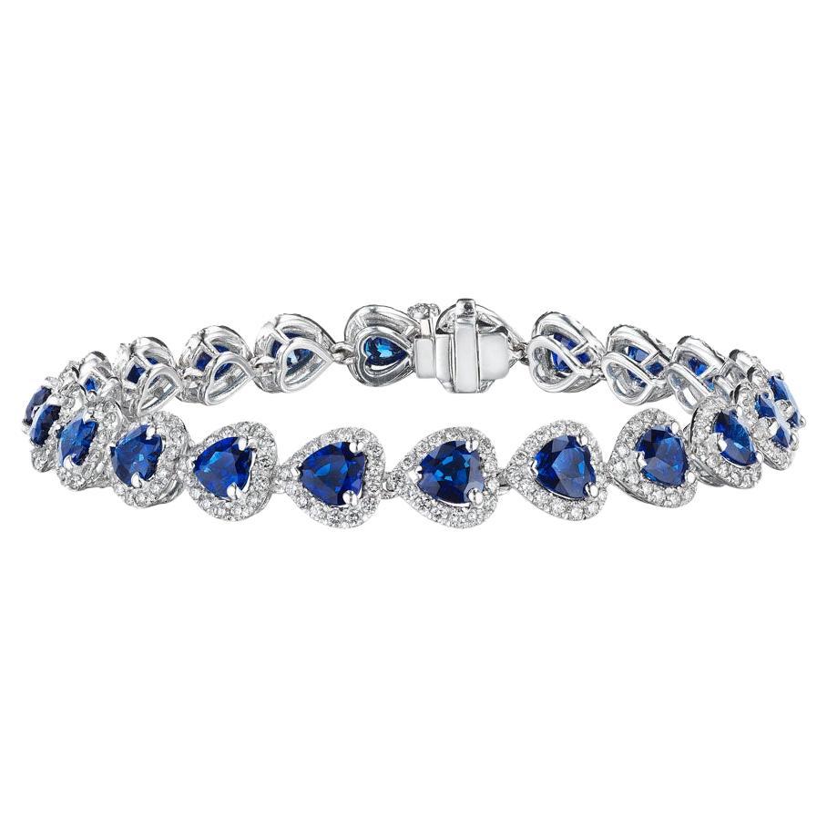 13.86ct Heart Shape Sapphire & Diamond Halo Bracelet in 18KT White Gold For Sale