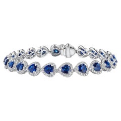 13.86ct Heart Shape Sapphire & Diamond Halo Bracelet in 18KT White Gold