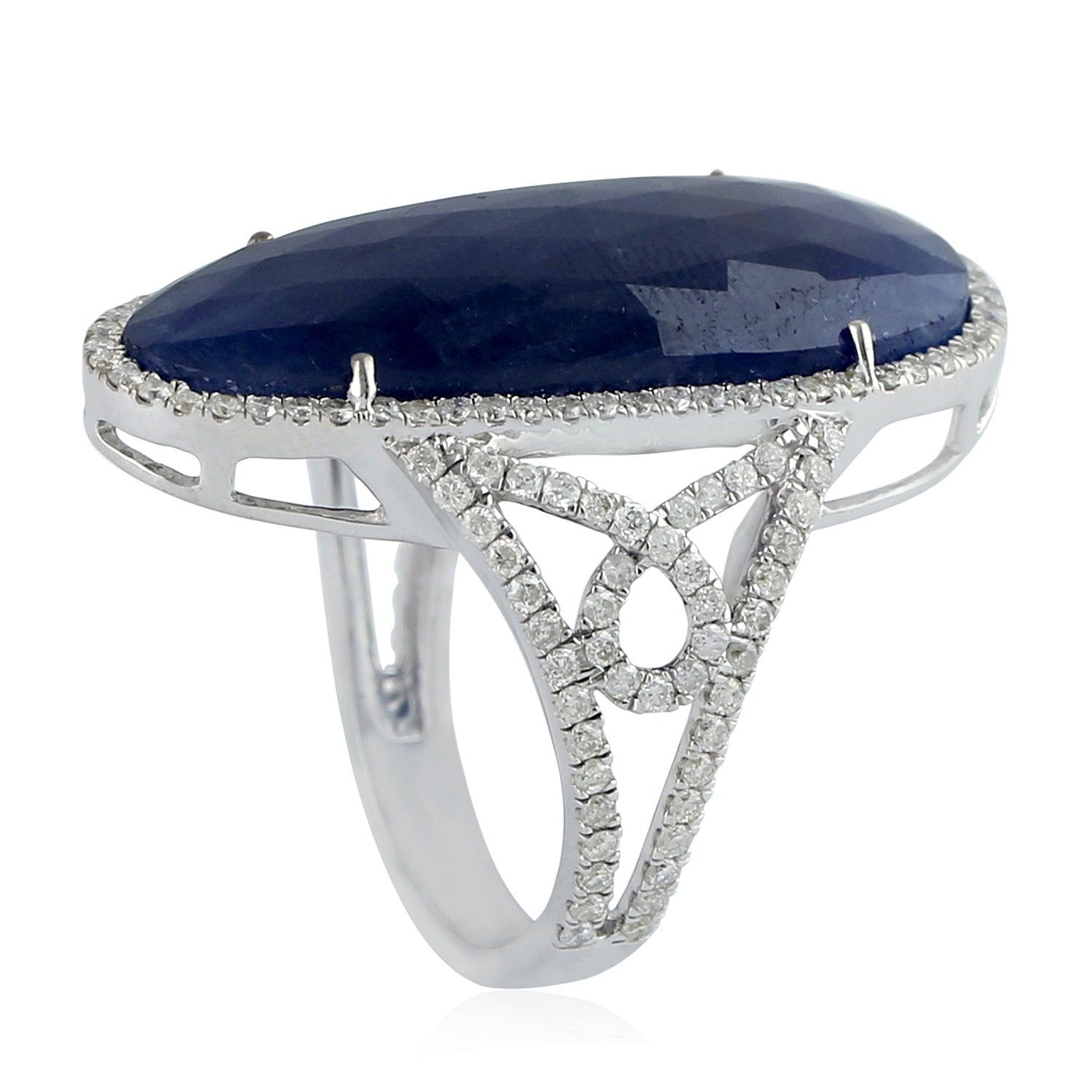 For Sale:  13.88 Carat Sapphire Diamond 18 Karat Cocktail Ring 4