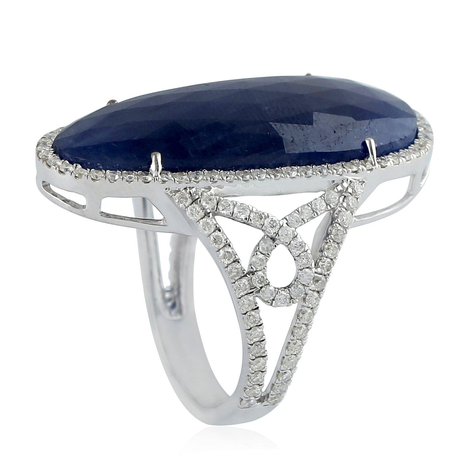 En venta: 13,88 Quilates Zafiro Diamante 18 Quilates Anillo de Cóctel  4