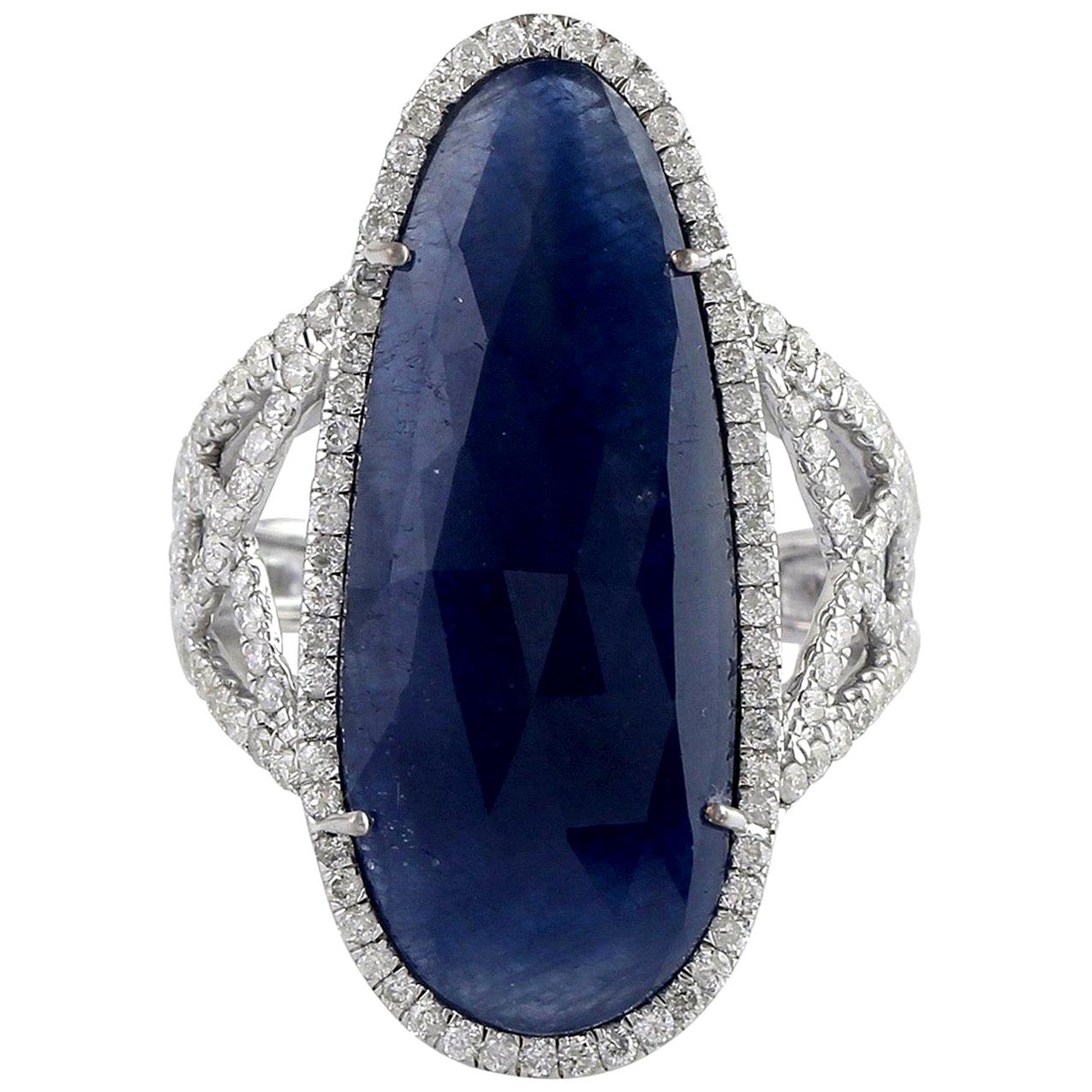 13.88 Carat Sapphire Diamond 18 Karat Cocktail Ring