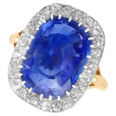 13.89 Carat Ceylon Sapphire and 1.56 Carat Diamond 18k Yellow Gold Ring