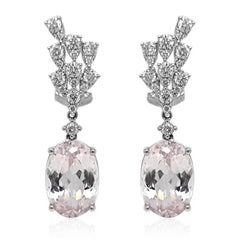 13.89 Carat Kunzite and White Diamond White Gold Earrings