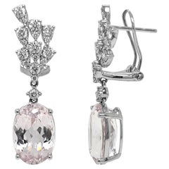 13.89 Carat Kunzite and White Diamond White Gold Earrings