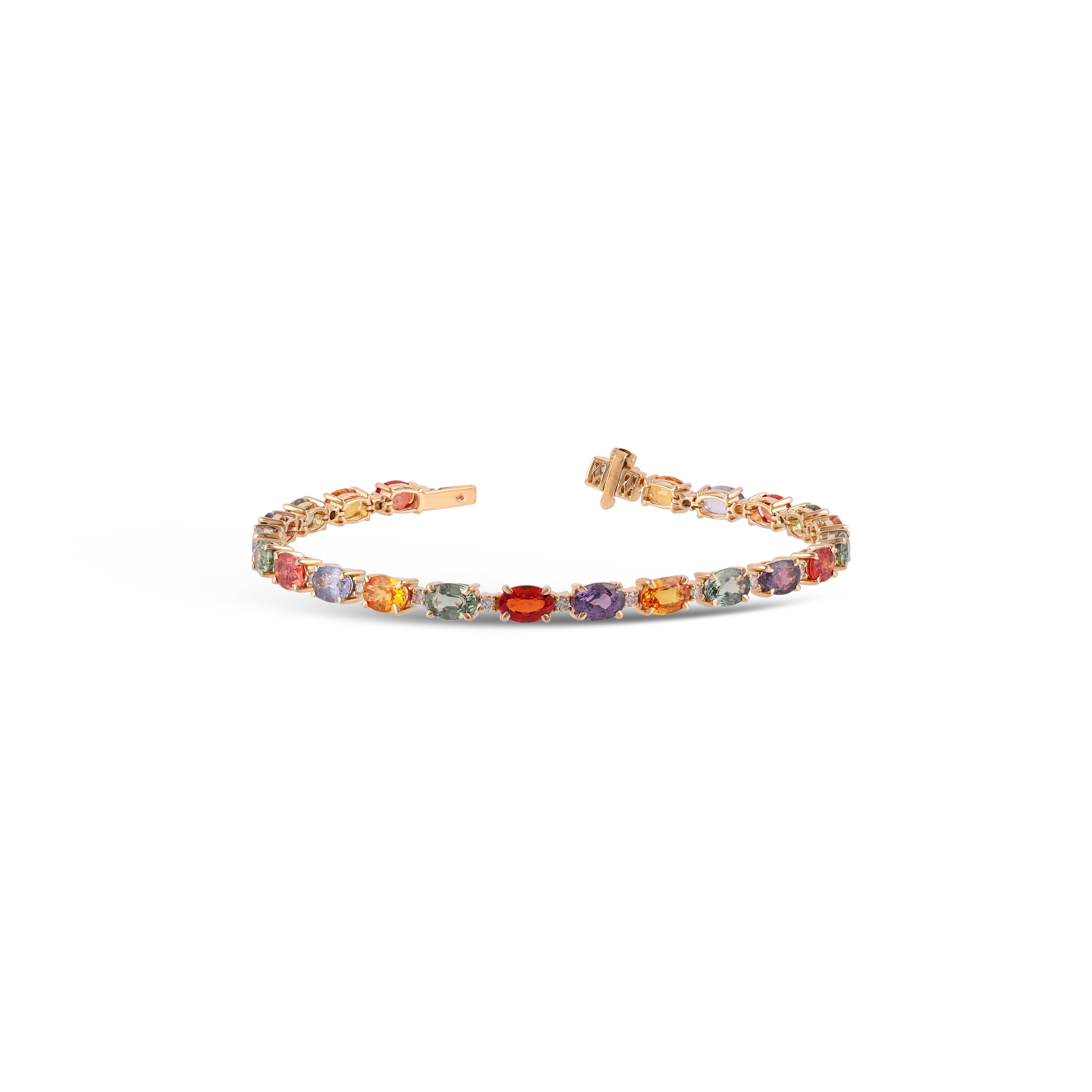Contemporary 13.89 Carat Multi Sapphire and Diamond Bracelet in 18k Gold For Sale
