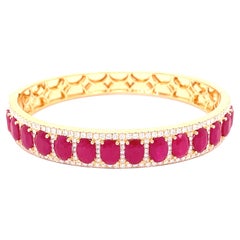 13.89 Carat Multi-Stone Ruby Oval Cut Bangle Bracelet