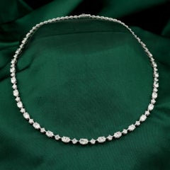 13.89 Carat Oval Round Natural Diamond Station Necklace 18K White Gold
