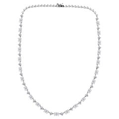 13.89 Carat Oval Round Natural Diamond Station Necklace 18K White Gold