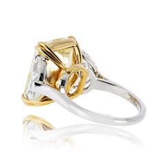 13.89ct Elongated Cushion Cut Fancy Yellow Three Stone Diamond Engagement Ring
