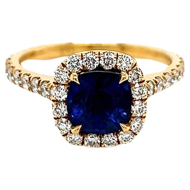 2.18 Total Carat Sapphire Diamond Engagement Ring For Sale