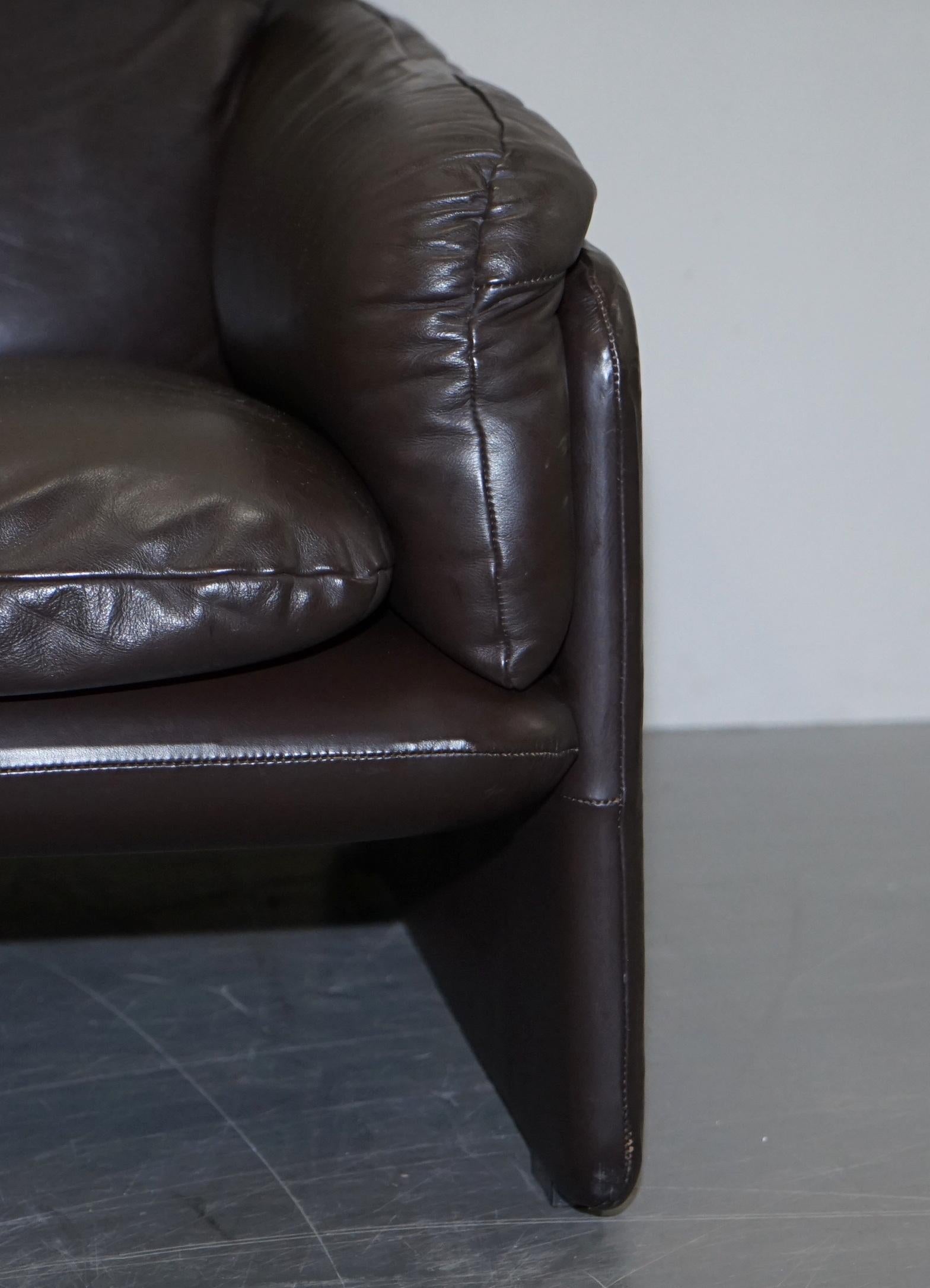 Danish Brown Leather 2 Seat Mid-Century Modern Sofa Armchairs Available For Sale 5