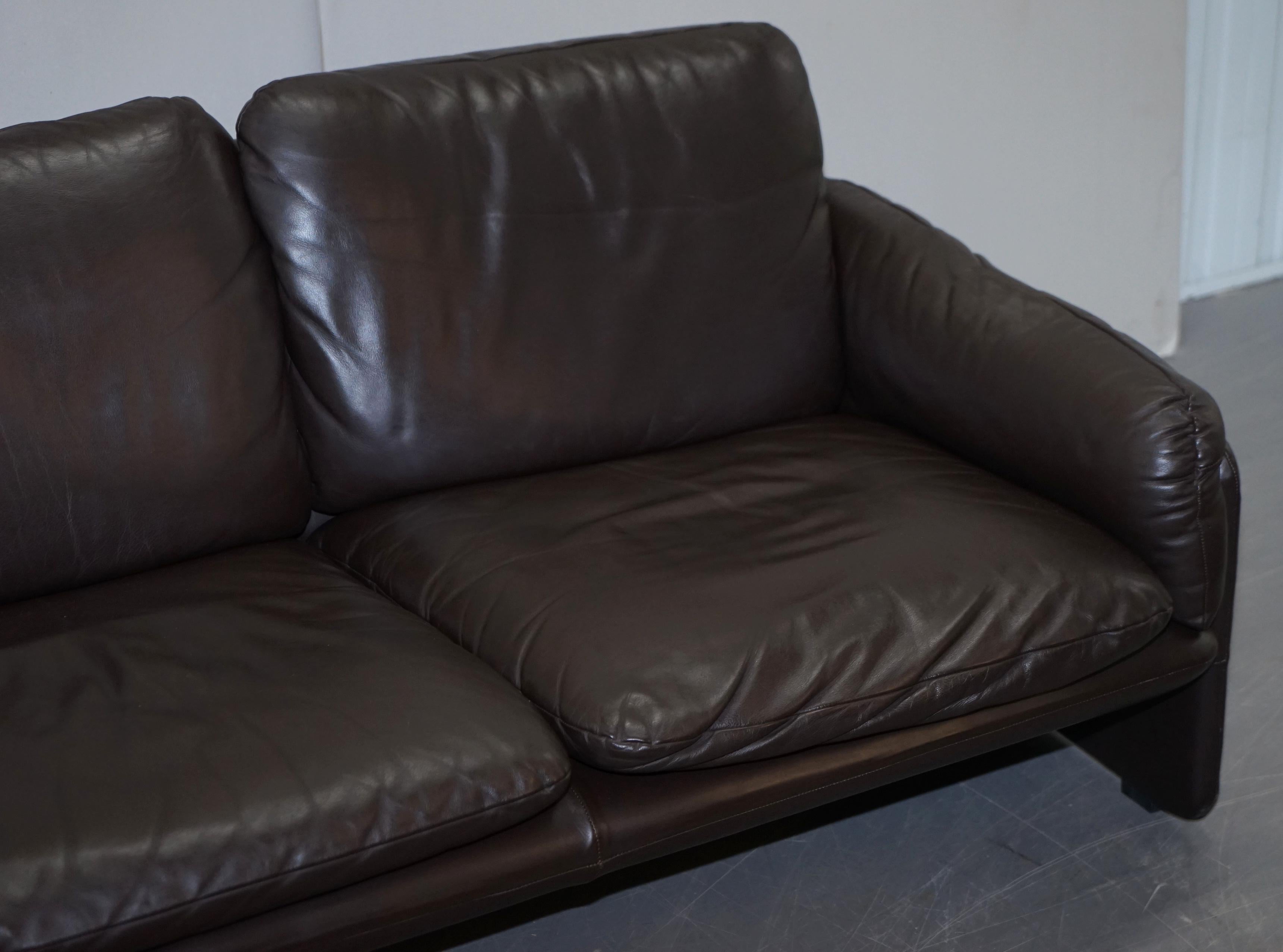 Hand-Crafted Danish Brown Leather 2 Seat Mid-Century Modern Sofa Armchairs Available For Sale