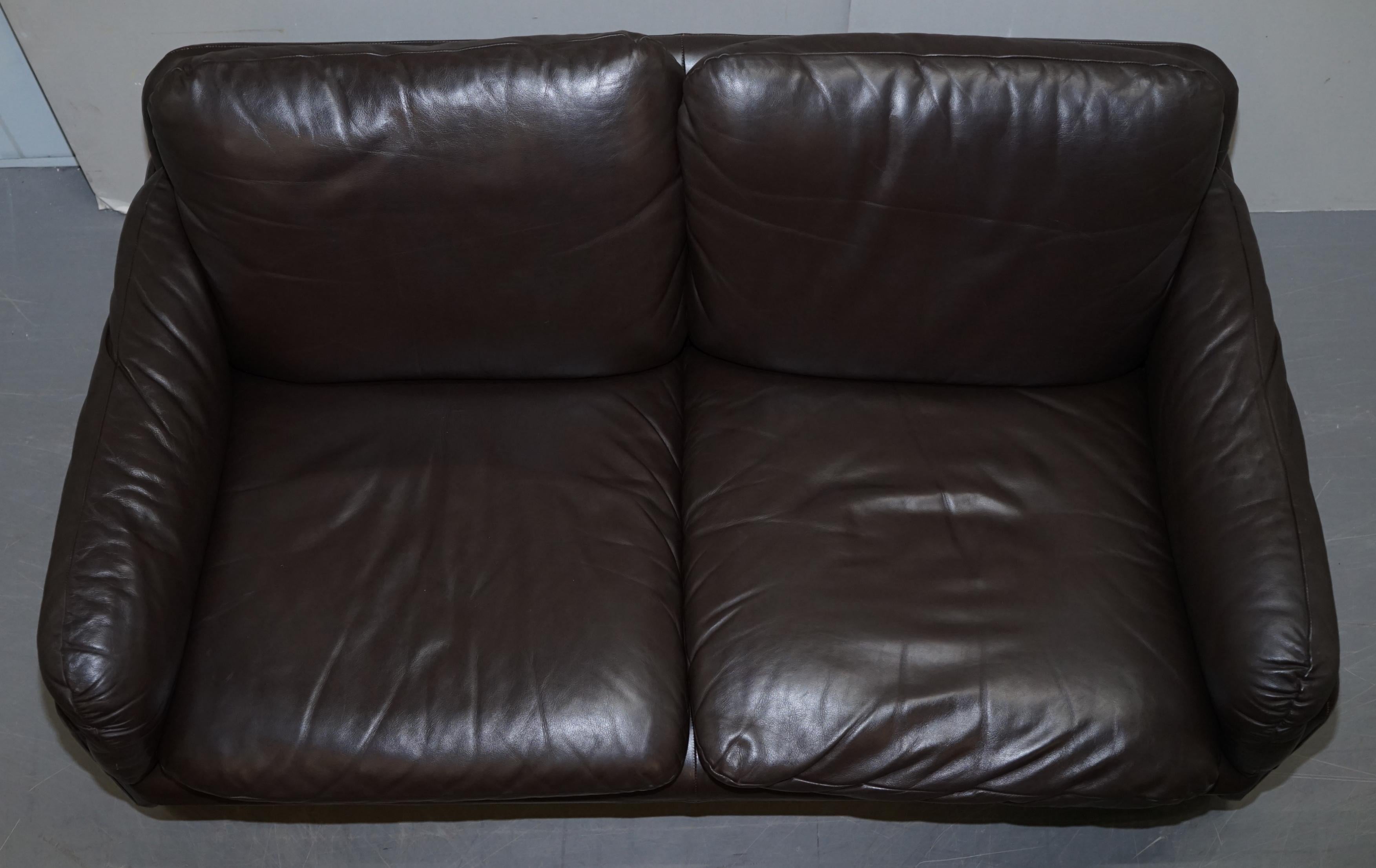 20th Century Danish Brown Leather 2 Seat Mid-Century Modern Sofa Armchairs Available For Sale