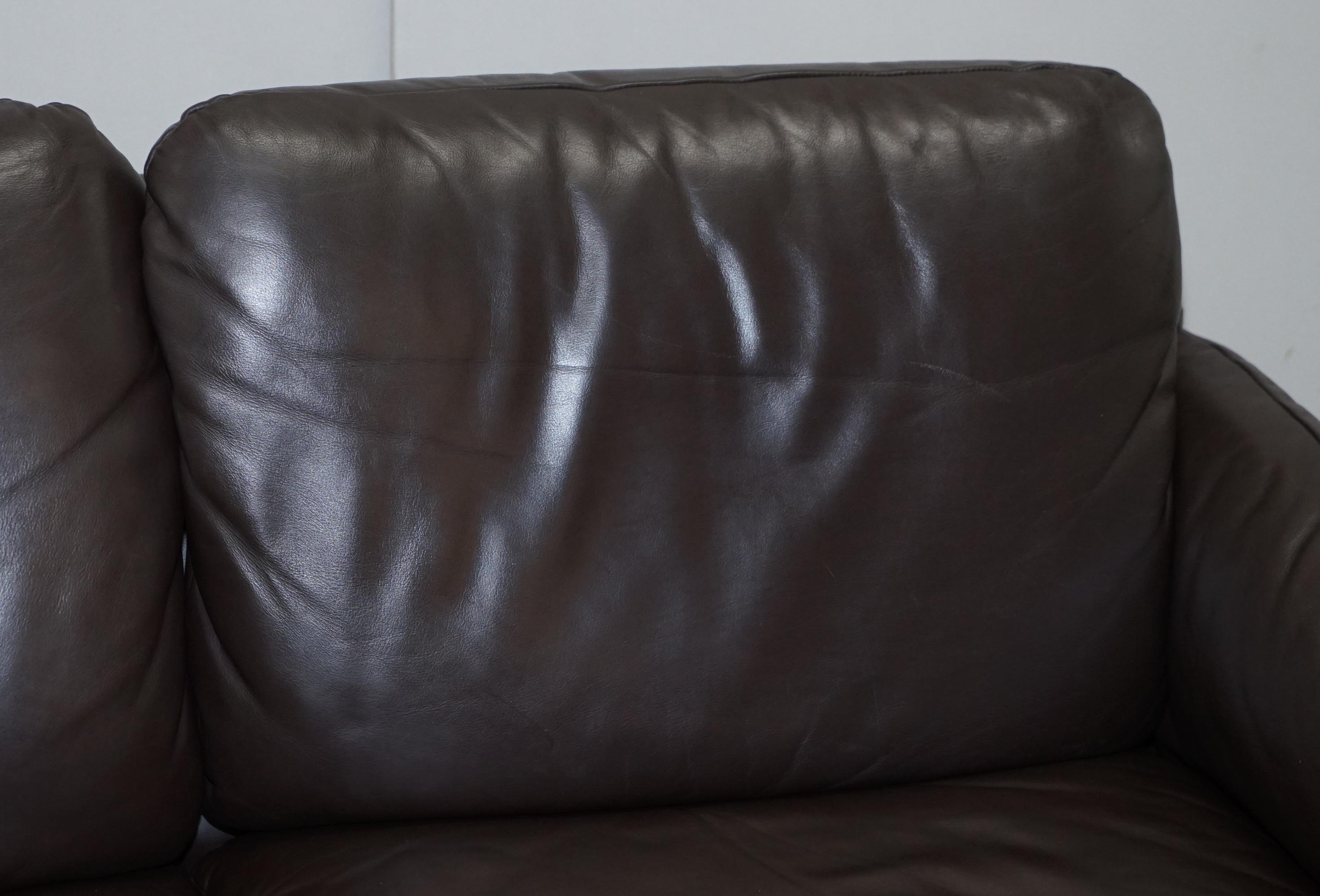 Danish Brown Leather 2 Seat Mid-Century Modern Sofa Armchairs Available For Sale 2