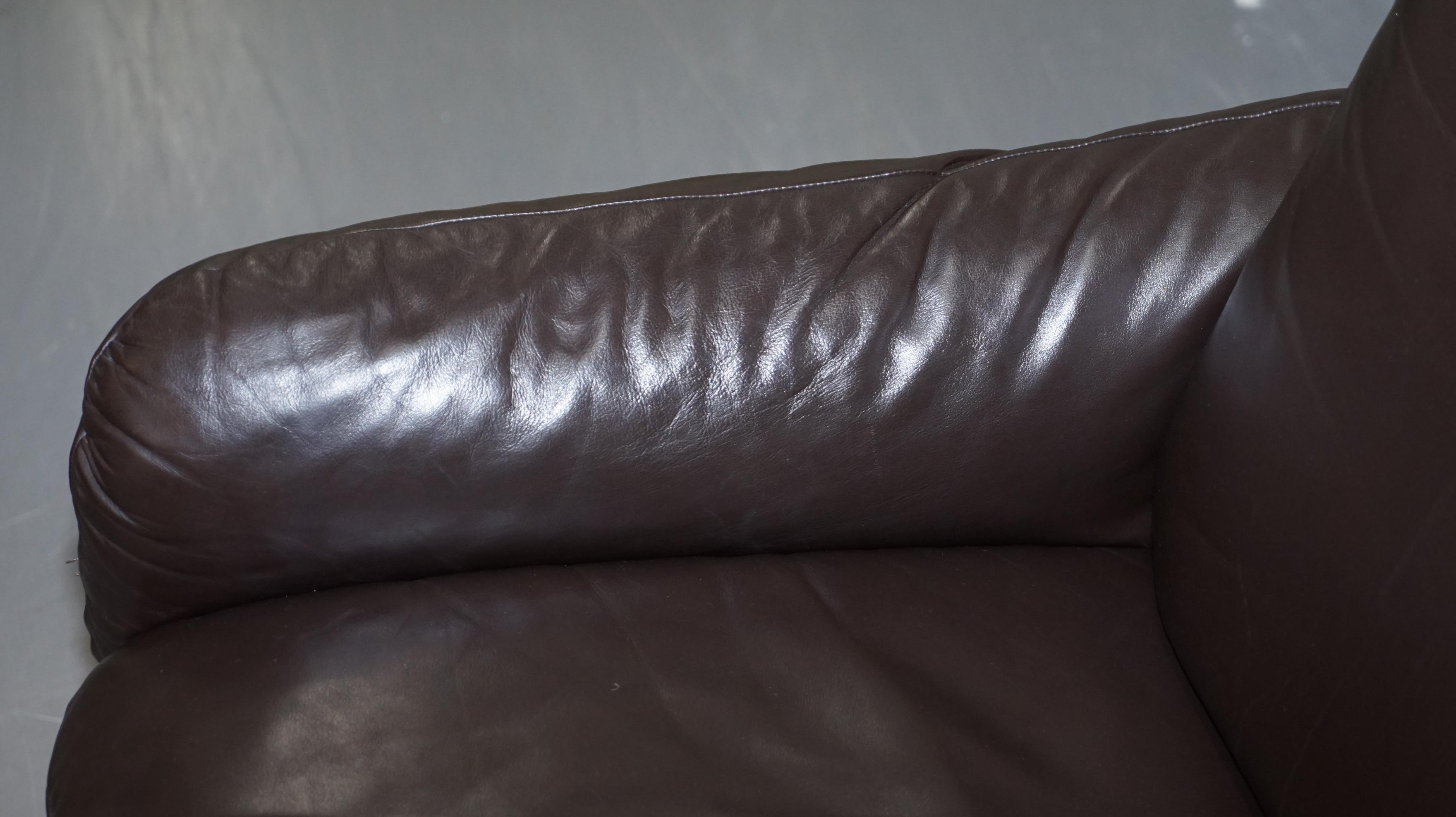 Danish Brown Leather 2 Seat Mid-Century Modern Sofa Armchairs Available For Sale 4