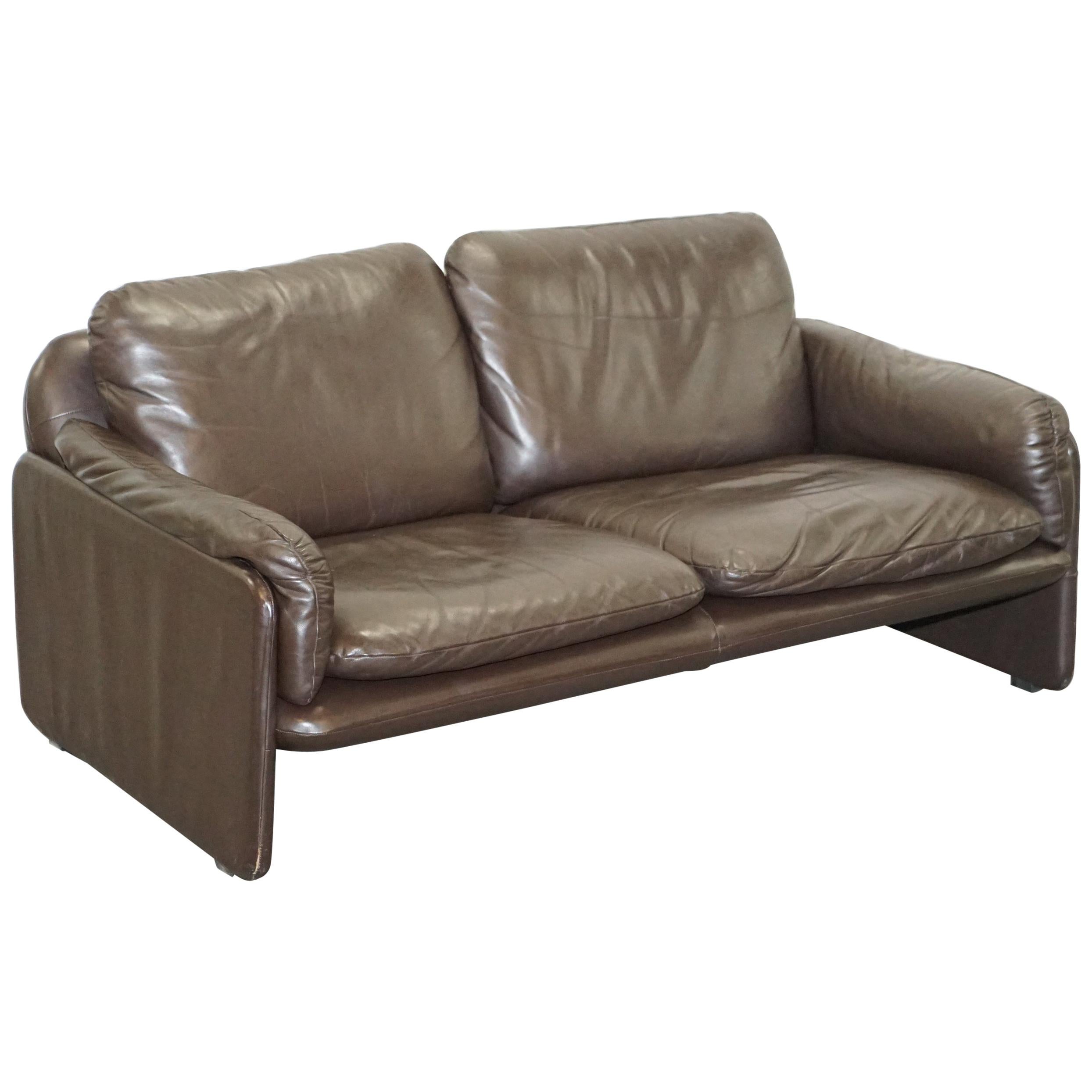 Danish Brown Leather 2 Seat Mid-Century Modern Sofa Armchairs Available