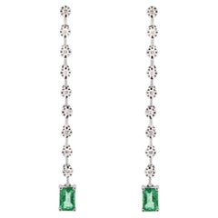 1.38ct Diamond Emerald 18K Gold Dangle Drop Earrings