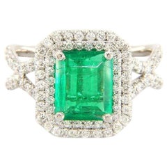 1.38ct Emerald Cut Emerald 
0.93ctw Diamond Double Frame Ring in 18K White Gold