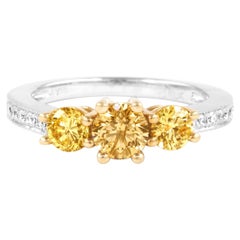 Bague bicolore 18 carats avec diamant jaune brunâtre intense de 1,38 carat