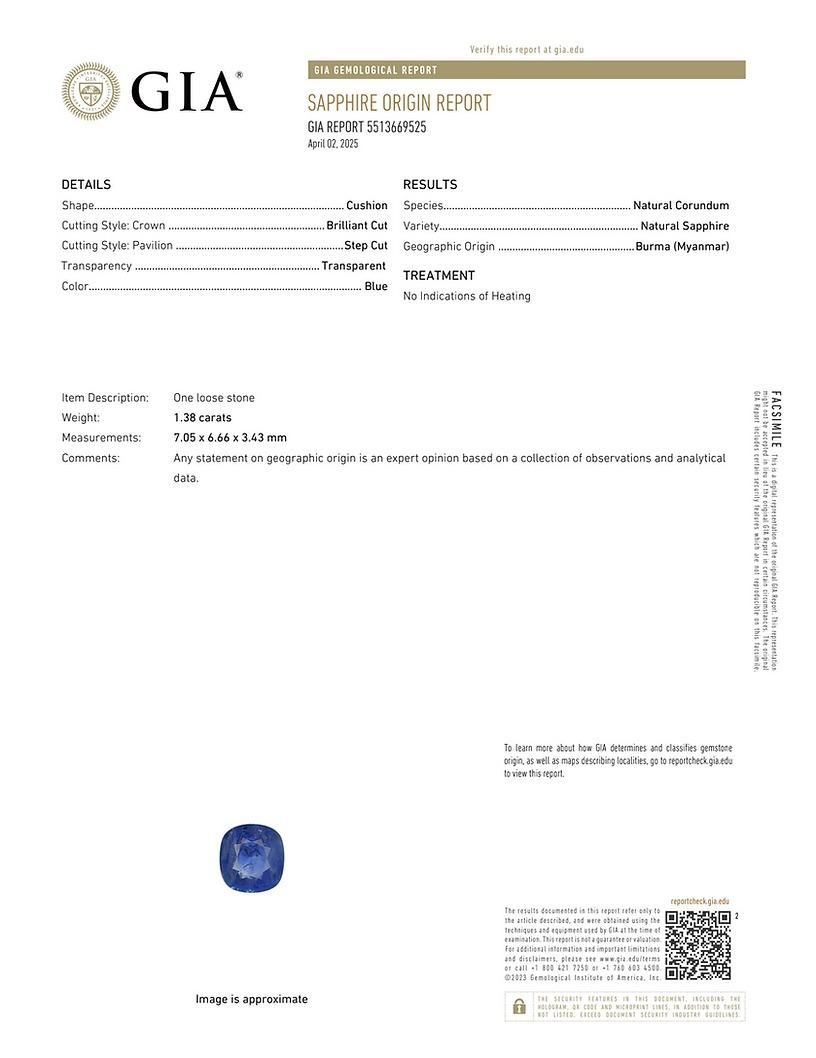 Kindly note that the stated price for this item is fixed and non-negotiable. We appreciate your understanding and respect for our pricing decision.

This 1.38ct Burmese blue sapphire represents nature's rarest treasure. Unheated Burmese sapphires