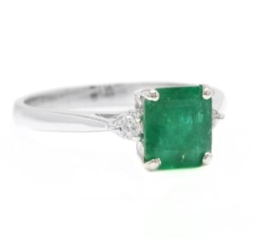 1.38 Carats Natural Emerald and Diamond 14K Solid White Gold Ring

Total Natural Green Emerald Weight is: Approx. 1.30 Carats

Emerald Measures: 6.30 x 5.80mm

Natural Round Diamonds Weight: 0.08 Carats (color G-H / Clarity SI1-SI2)

Ring size: 6