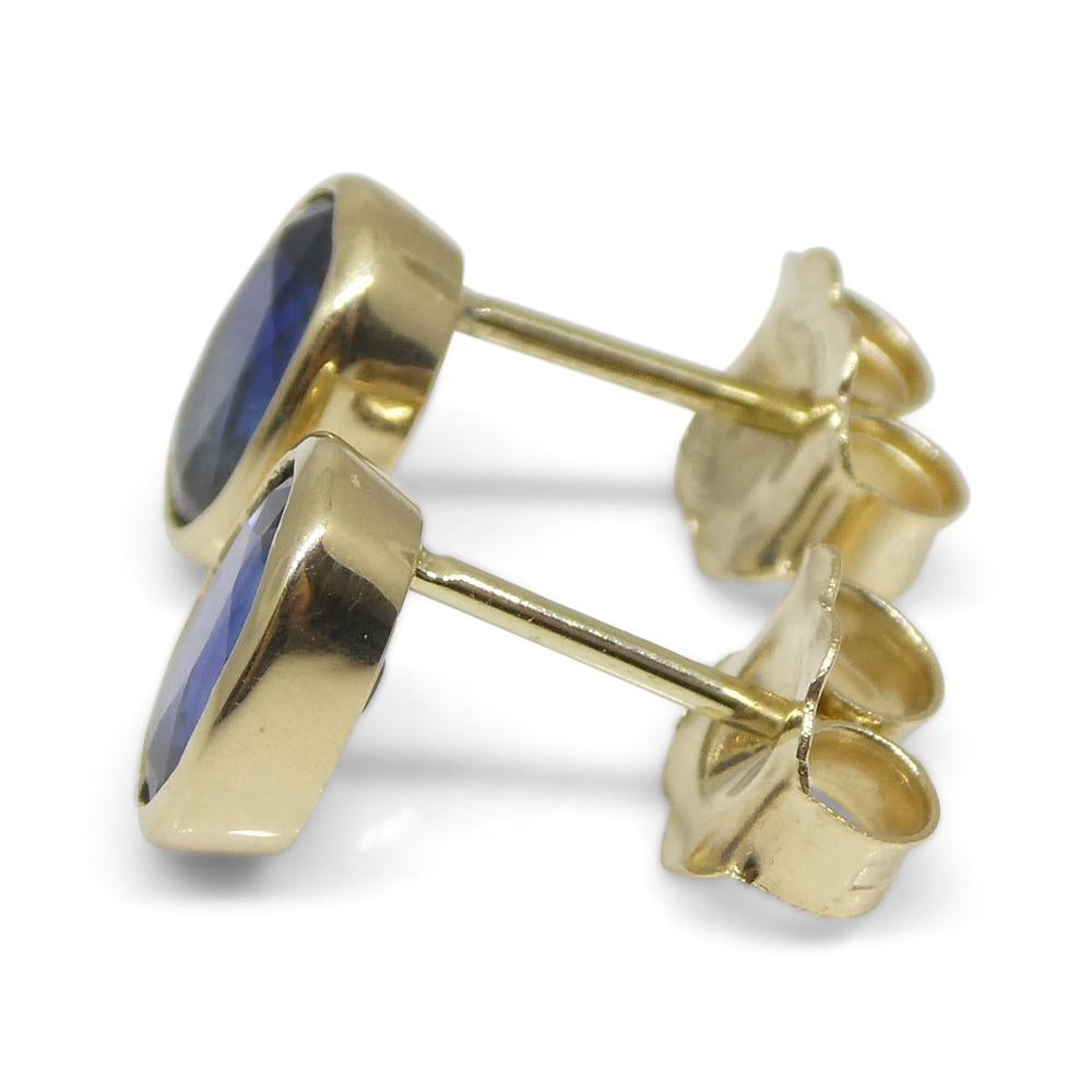 1.38ct Oval Blue Sapphire Stud Earrings set in 14k Yellow Gold For Sale 4