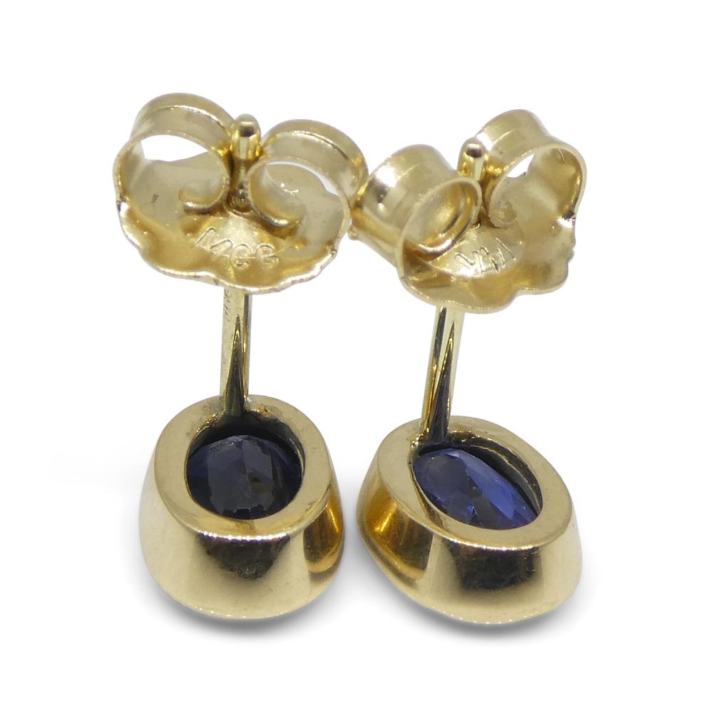 1.38ct Oval Blue Sapphire Stud Earrings set in 14k Yellow Gold For Sale 2