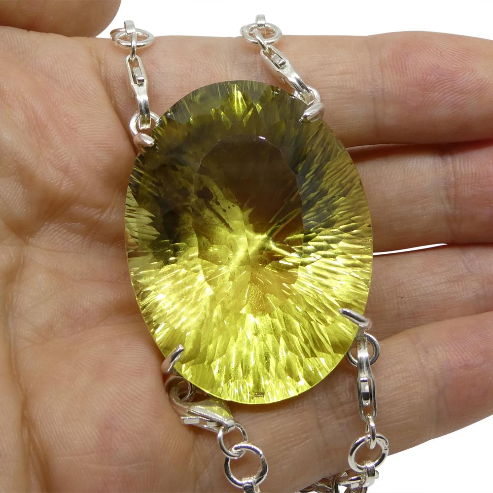 da uomo o donna Ciondolo con catena a forma di corpo di citrino ovale giallo fantasma 138ct in A. Silver in vendita