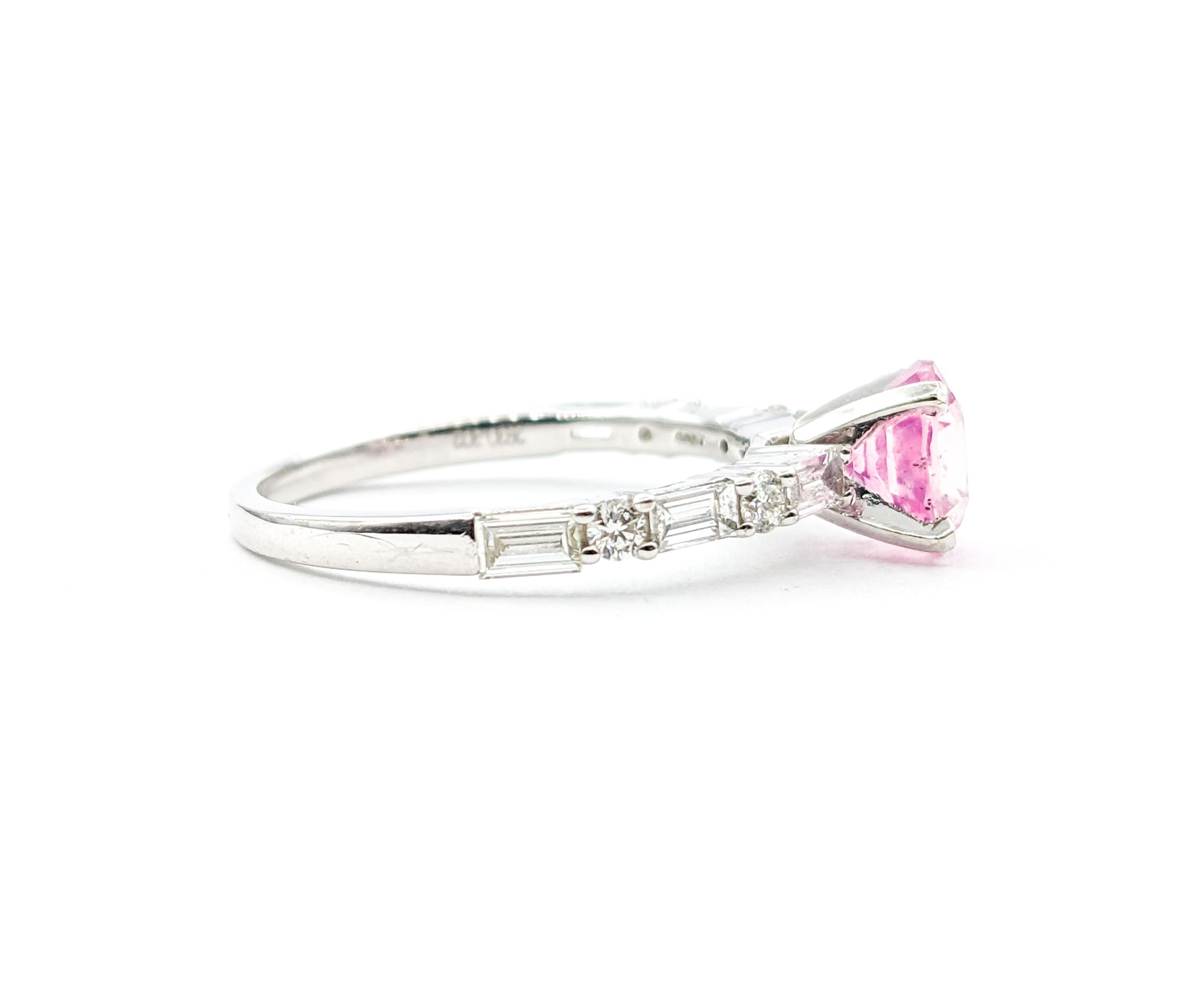 1.38ct Pink Sapphire & .62ctw Diamond Ring In White Gold For Sale 4