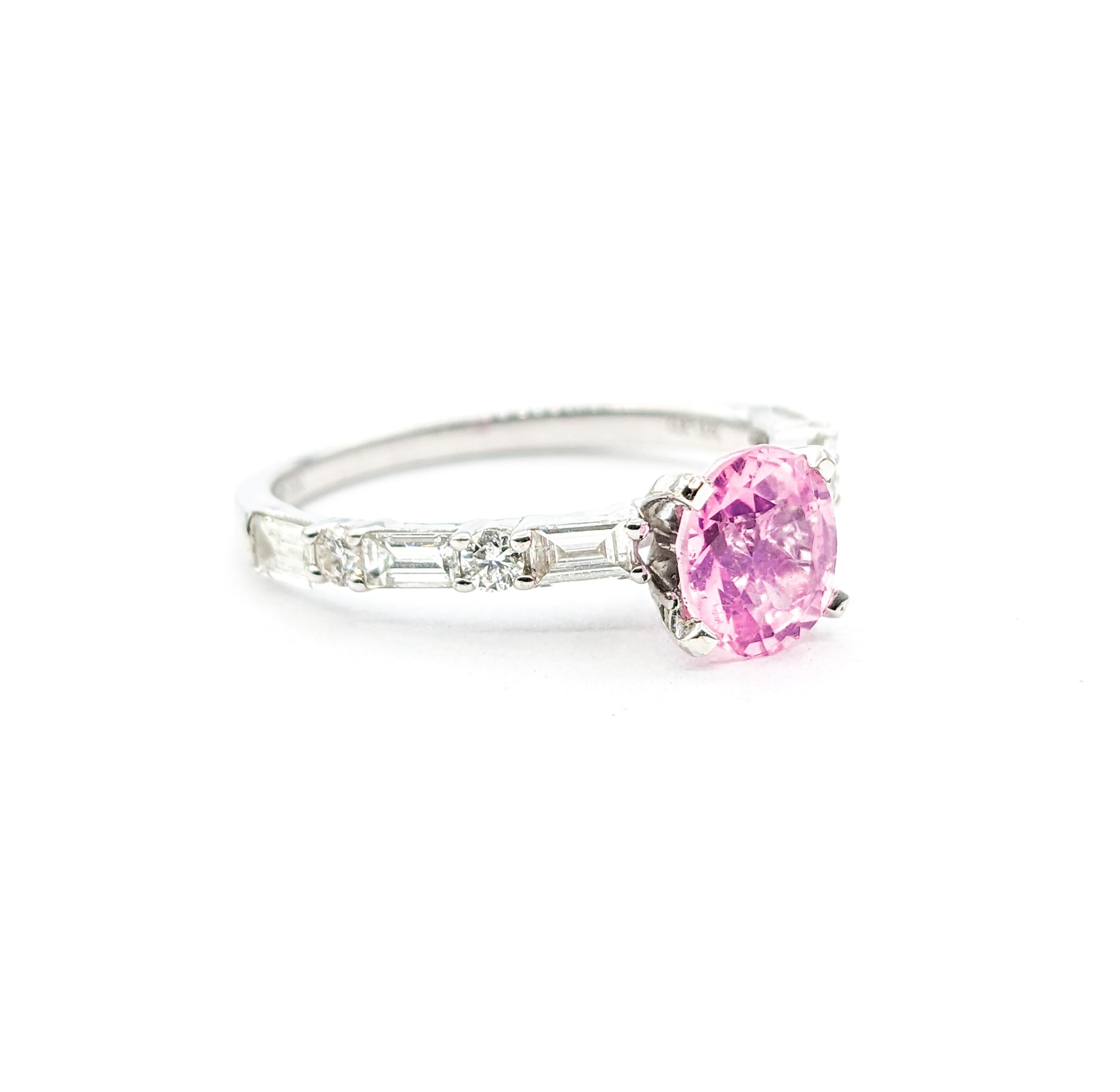 1.38ct Pink Sapphire & .62ctw Diamond Ring In White Gold For Sale 5