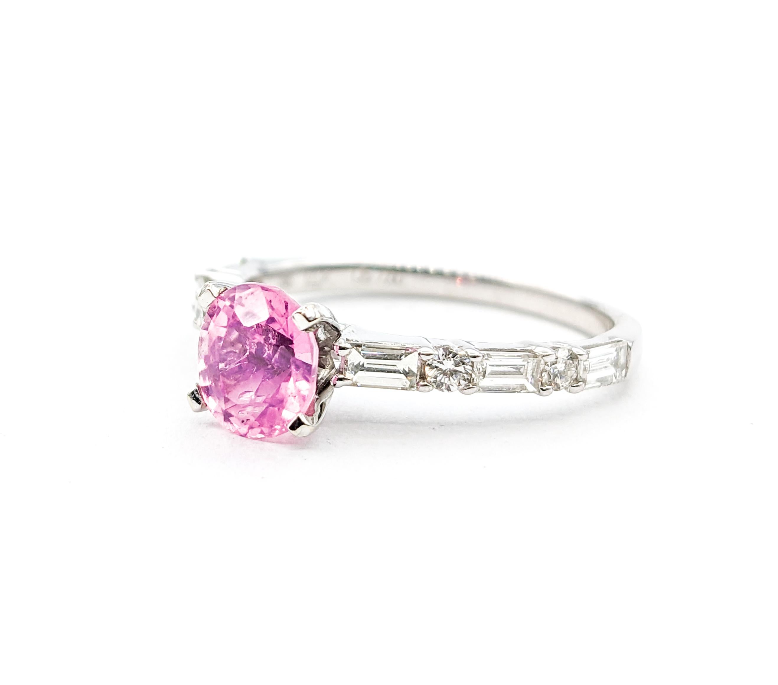 Contemporary 1.38ct Pink Sapphire & .62ctw Diamond Ring In White Gold For Sale