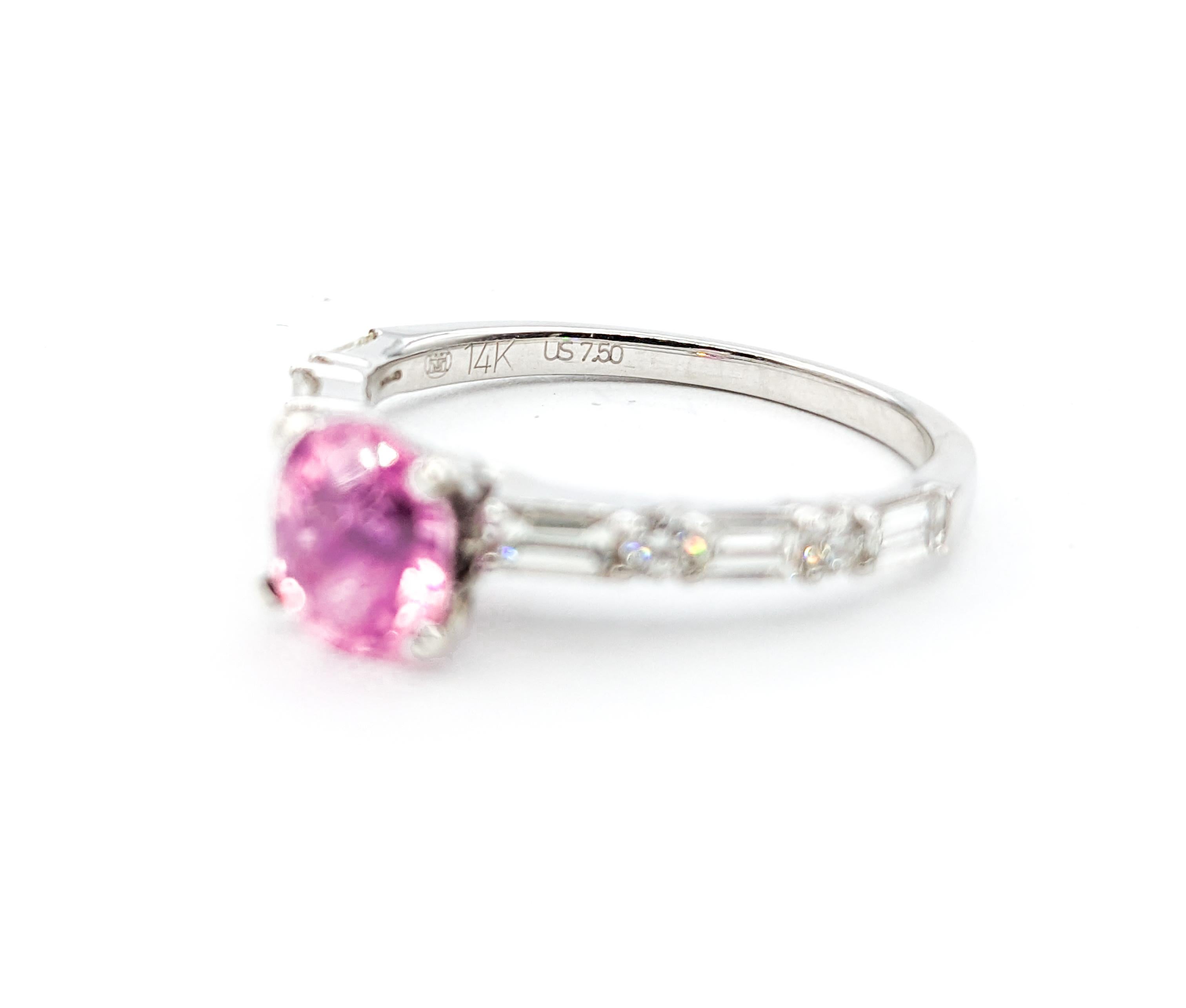 Round Cut 1.38ct Pink Sapphire & .62ctw Diamond Ring In White Gold For Sale
