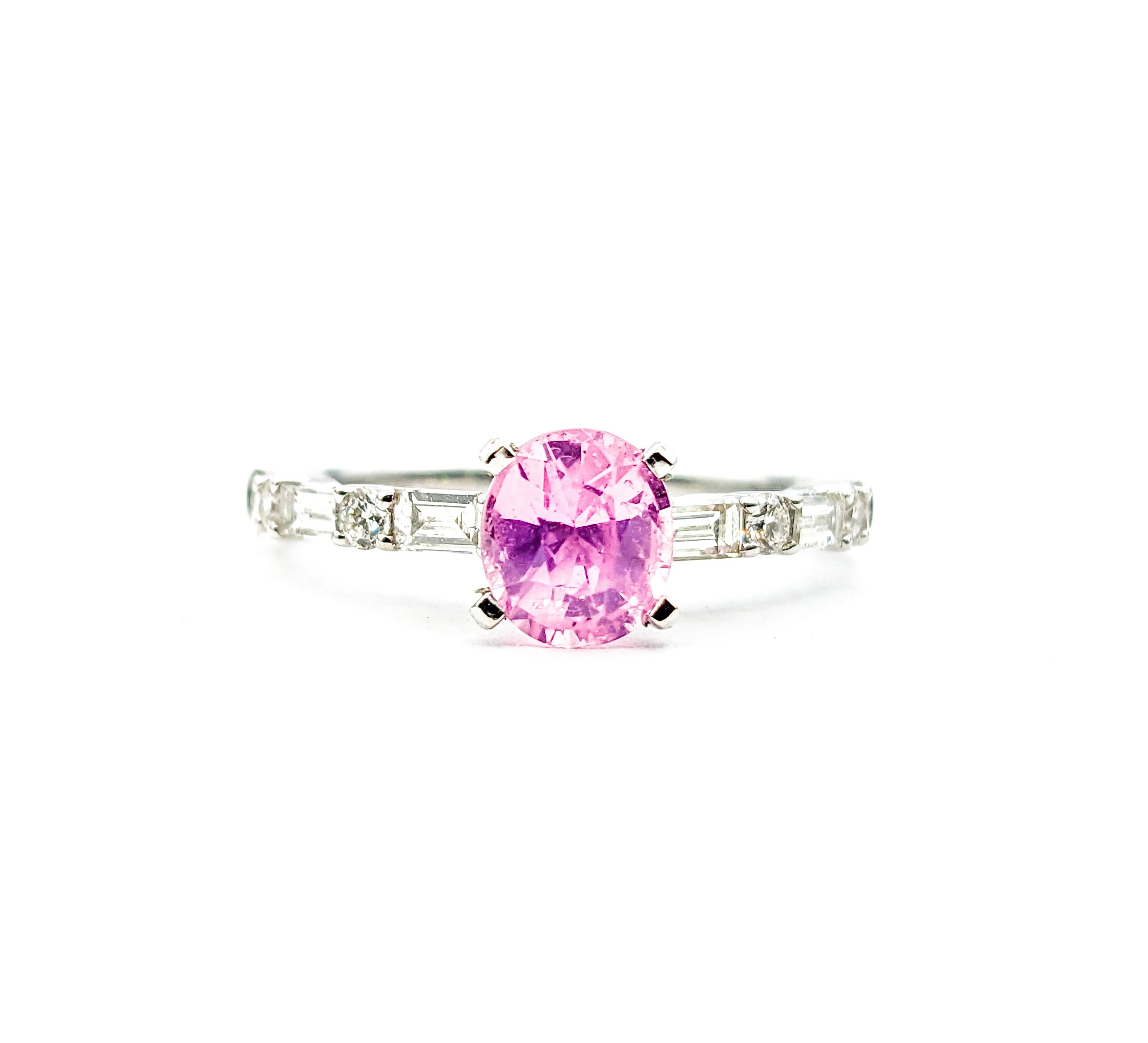 1.38ct Pink Sapphire & .62ctw Diamond Ring In White Gold In Excellent Condition For Sale In Bloomington, MN