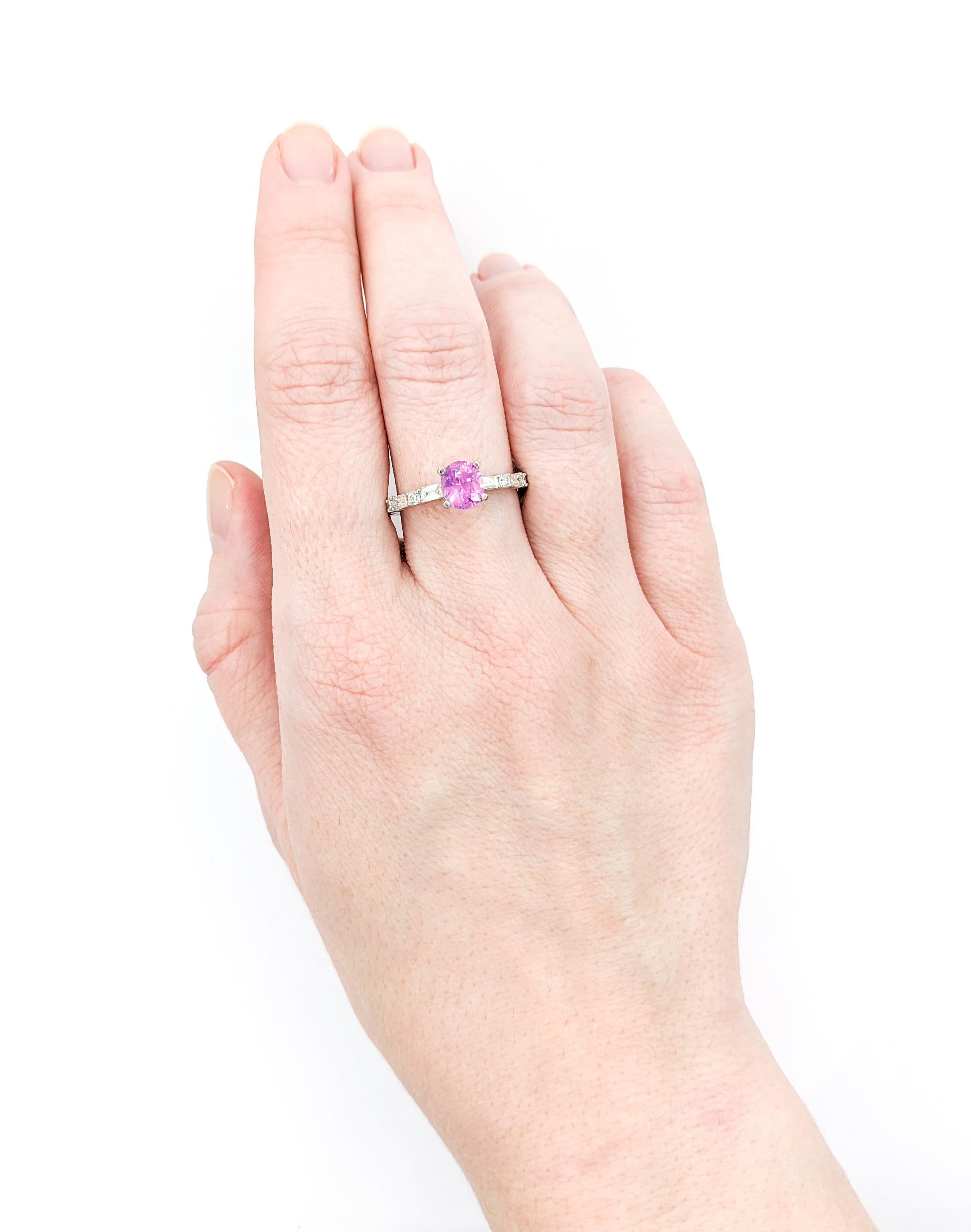 1.38ct Pink Sapphire & .62ctw Diamond Ring In White Gold For Sale 1