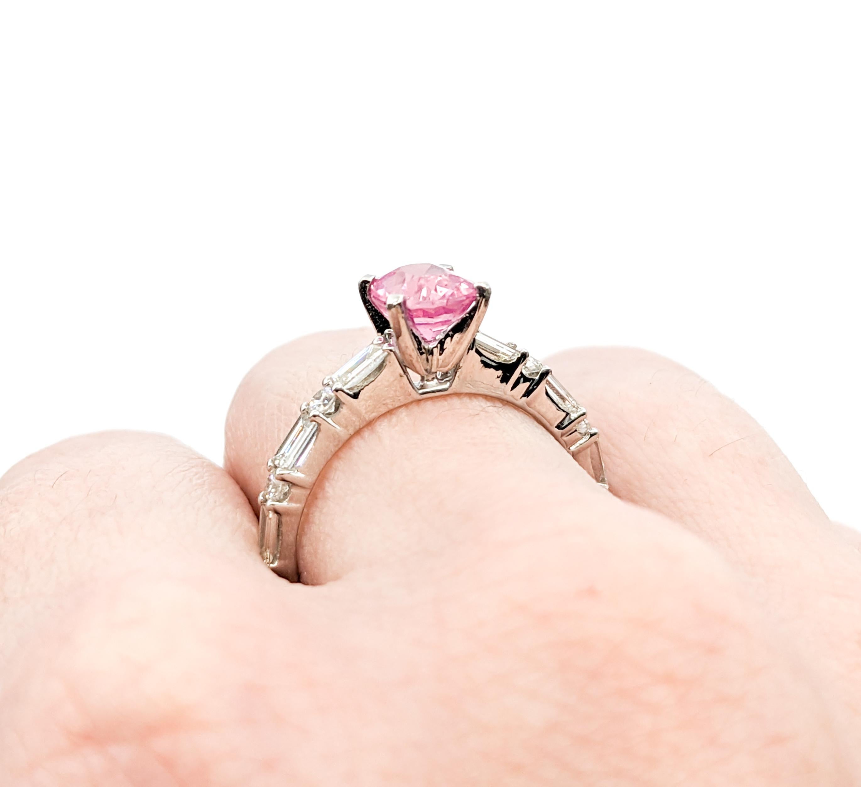 1.38ct Pink Sapphire & .62ctw Diamond Ring In White Gold For Sale 2