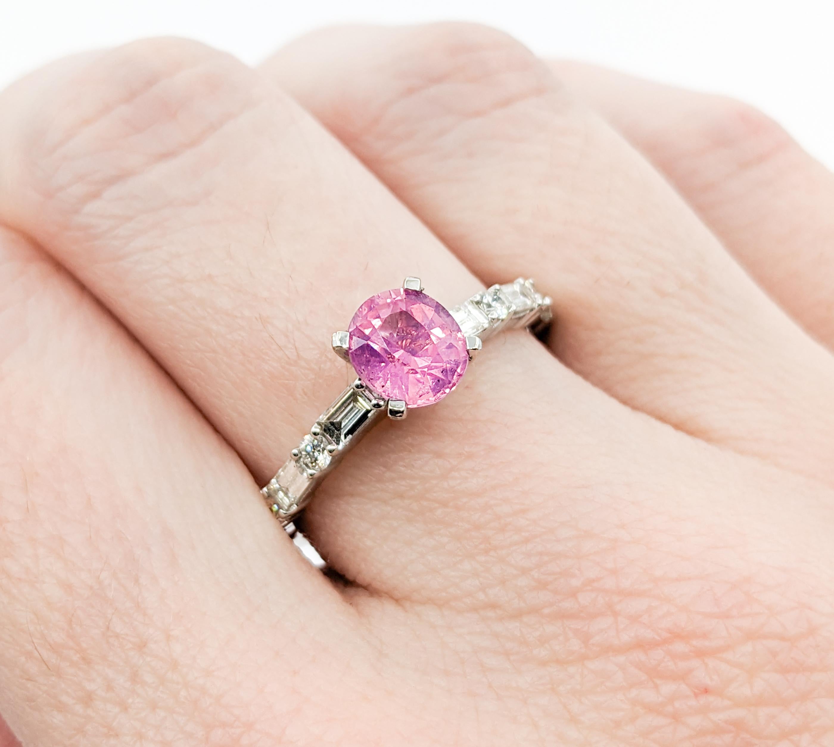 1.38ct Pink Sapphire & .62ctw Diamond Ring In White Gold For Sale 3