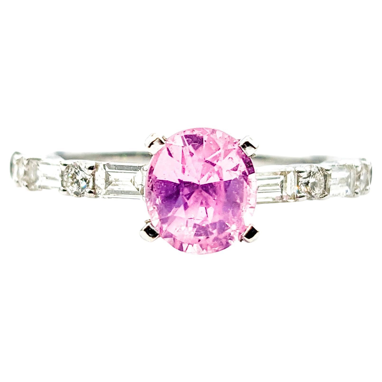 1.38ct Pink Sapphire & .62ctw Diamond Ring In White Gold For Sale