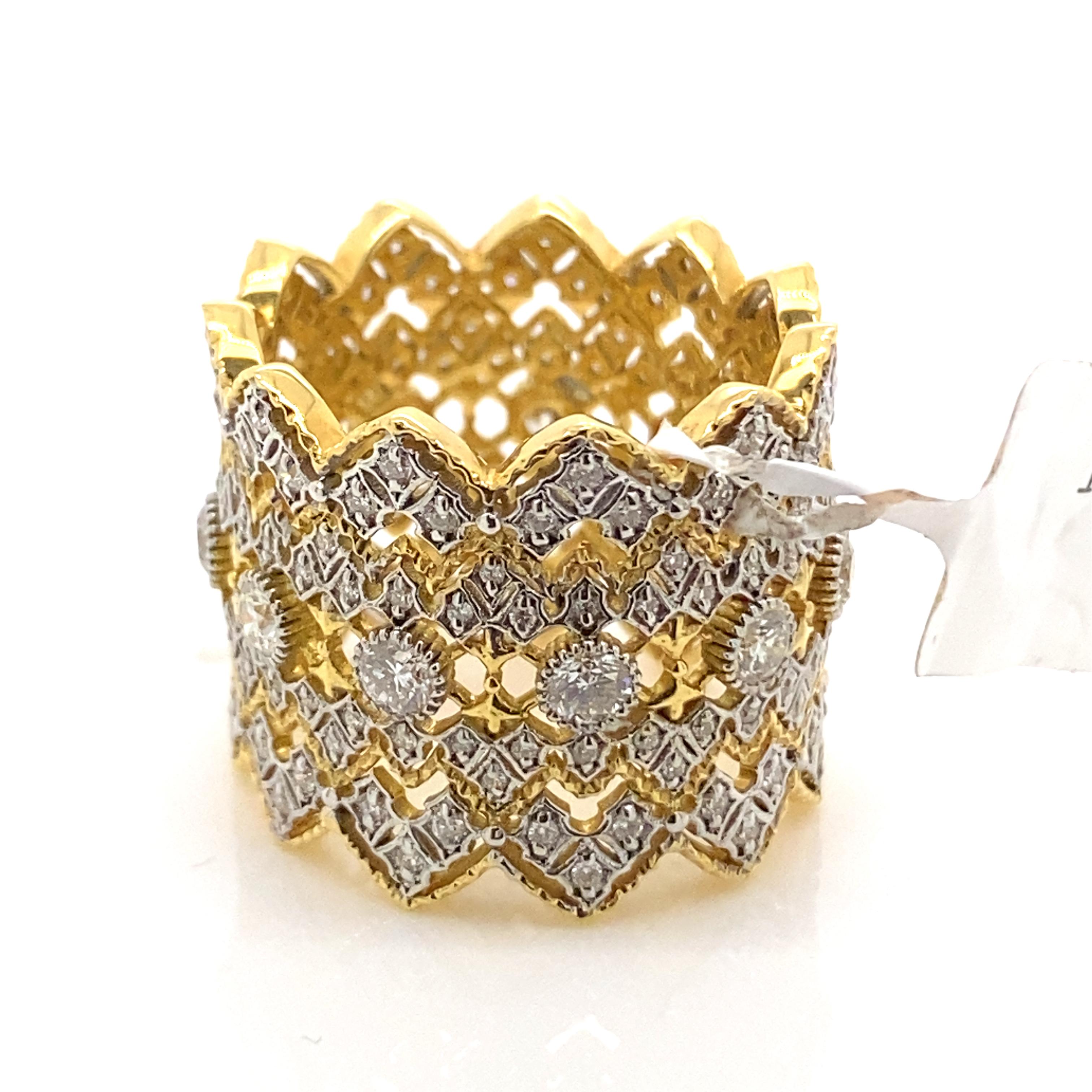 Victorien Bague de style victorien en or jaune et blanc 18 carats avec diamants de 1,38 carat, faite à la main en vente
