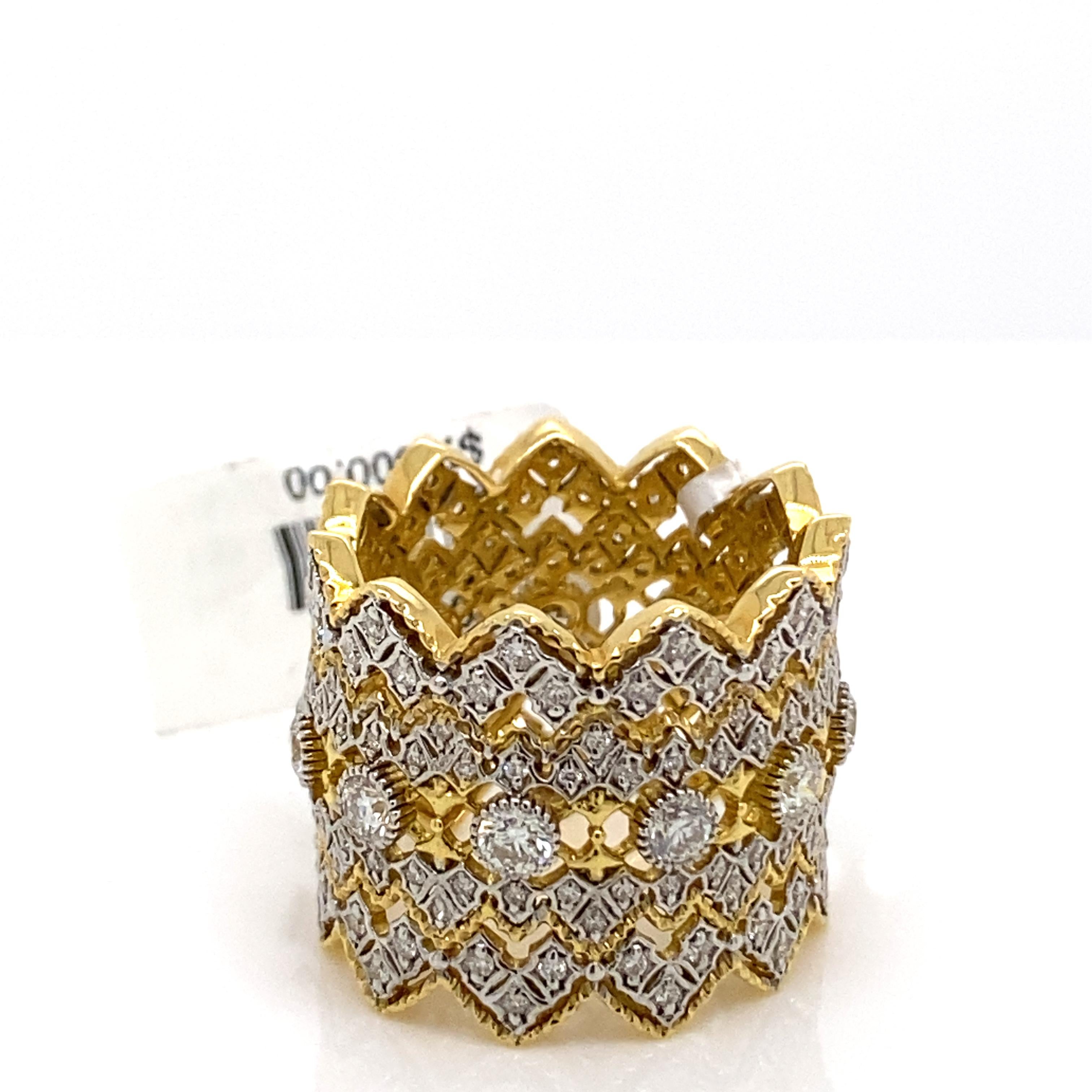 Bague de style victorien en or jaune et blanc 18 carats avec diamants de 1,38 carat, faite à la main Bon état - En vente à BEVERLY HILLS, CA