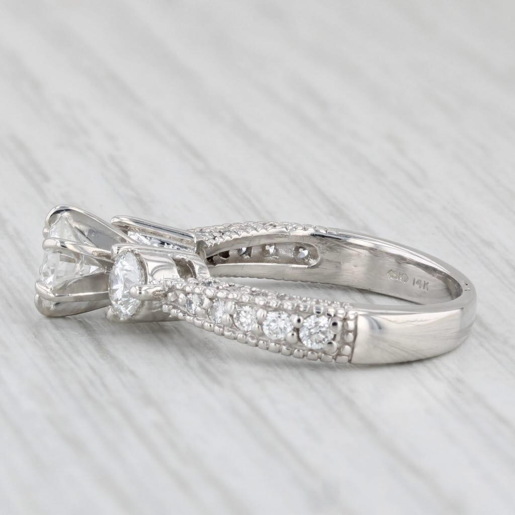 Women's 1.38ctw Round Diamond Engagement Ring 14k White Gold Size 5.5 3-Stone For Sale